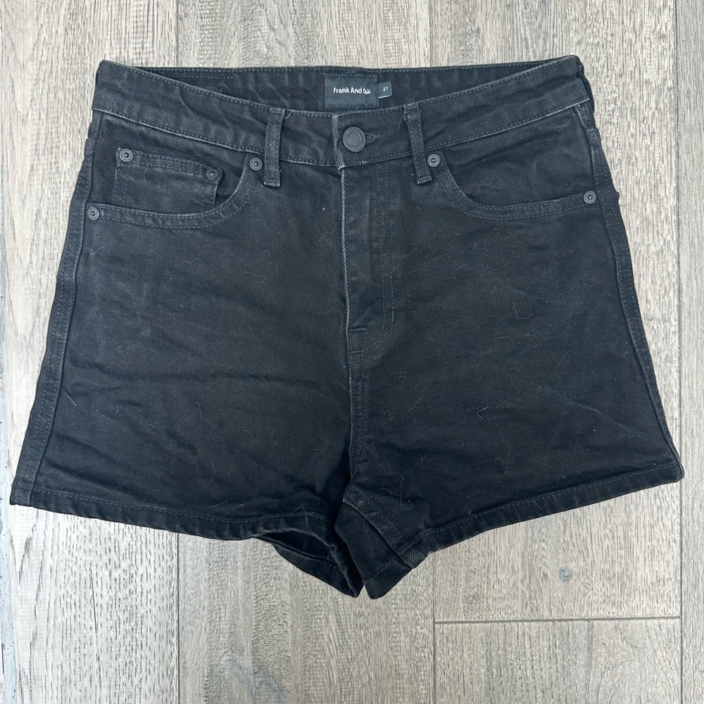 Frank & Oak Black Jean Shorts Distressed Hem women’s size 27 VGUC